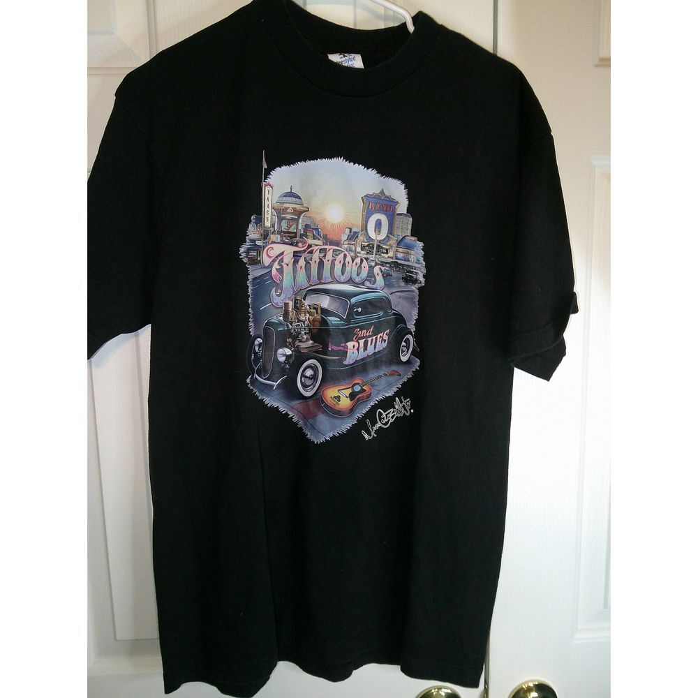Vintage Hot‎ Rod Car Graphic T-Shirt Max Bello Diner Tattoo Automotive Art L